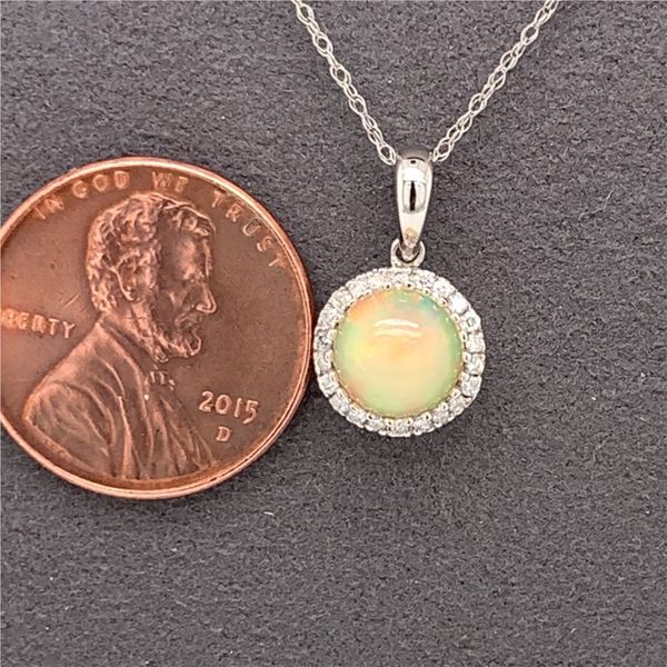 14K White Gold Pendant with an Ethiopean Opal and Diamonds Image 4 Bluestone Jewelry Tahoe City, CA