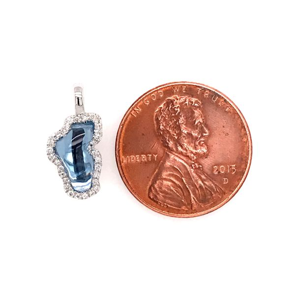 Small 14 Karat White Gold Lake Tahoe Hydro Topaz and Diamond Pendant with Solid Gold Back Image 4 Bluestone Jewelry Tahoe City, CA