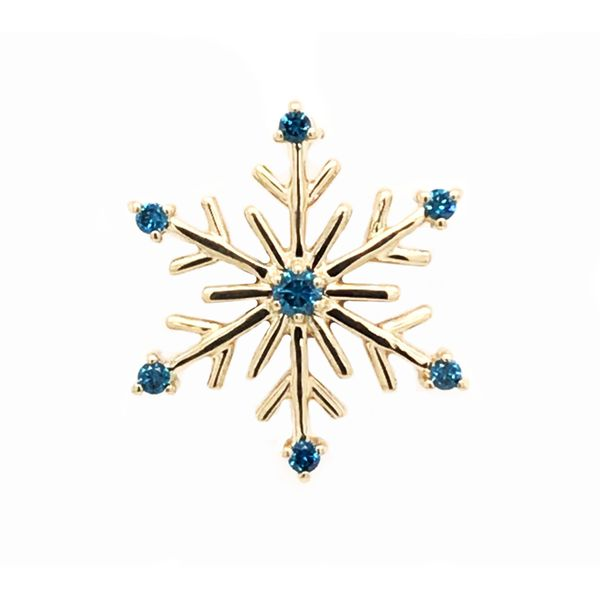 14kt Yellow Gold Snowflake Pendant with Blue Diamonds Bluestone Jewelry Tahoe City, CA