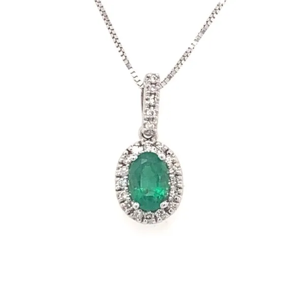 14K White Gold Pendant w/ Emerald & Diamonds Bluestone Jewelry Tahoe City, CA