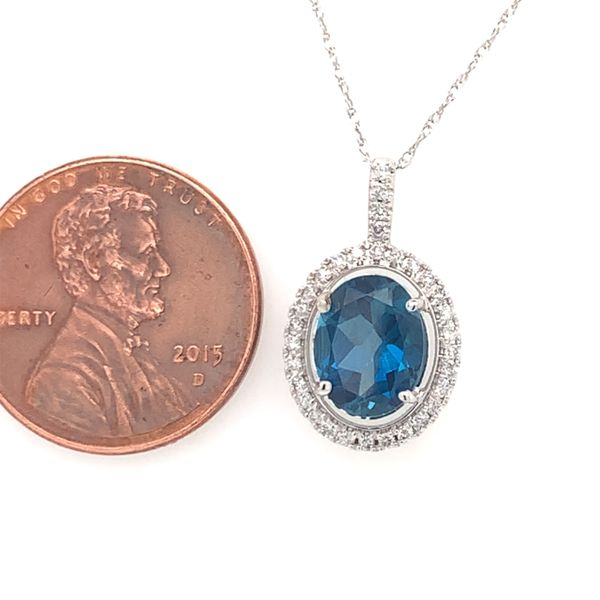 14K White Gold Pendant w/ London Blue Topaz & Diamonds Image 3 Bluestone Jewelry Tahoe City, CA