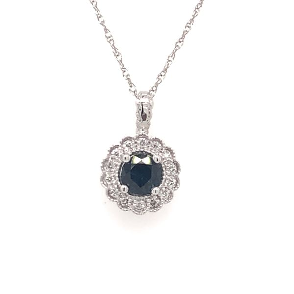 14K White Gold Pendant w/ Blue Sapphire & Diamonds Bluestone Jewelry Tahoe City, CA