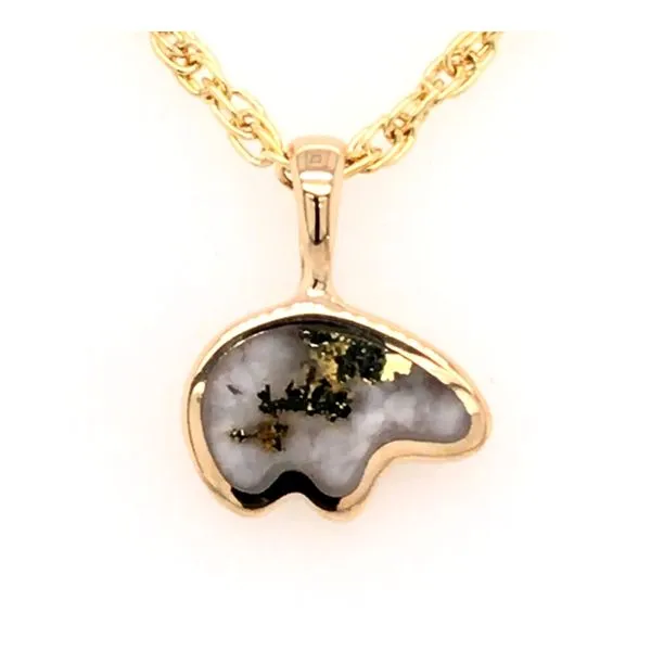 Small 14kt Yellow Gold Bear Pendant with Gold Quartz Bluestone Jewelry Tahoe City, CA