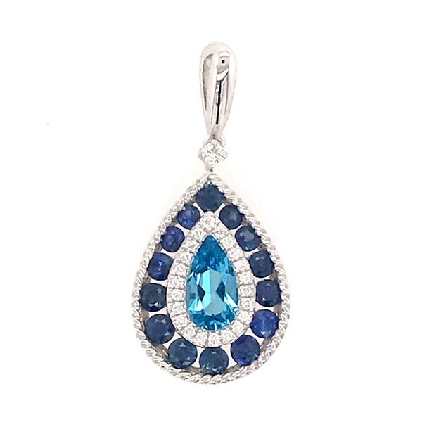 14 Karat White Gold Pendant with Topaz, Sapphires and Diamonds Bluestone Jewelry Tahoe City, CA