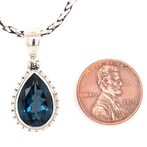 Medium Silver London Blue Topaz Pendant on a Handwoven Chain Image 3 Bluestone Jewelry Tahoe City, CA