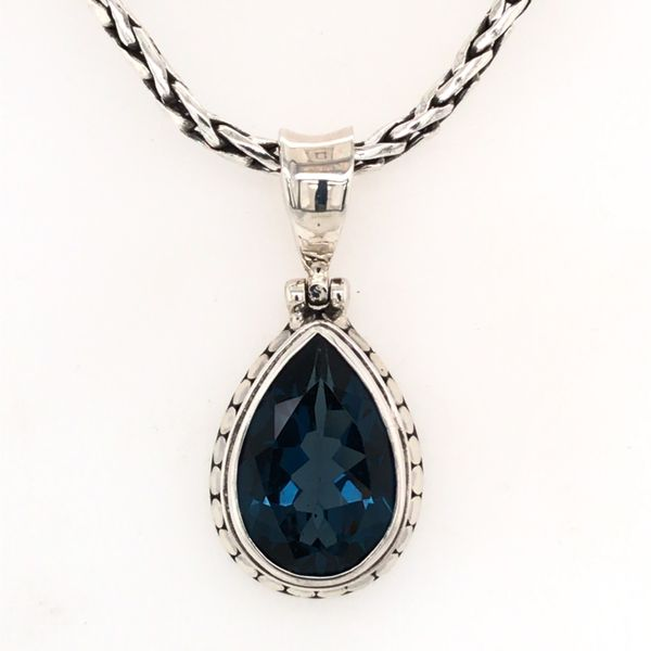 Medium Silver London Blue Topaz Pendant on a Handwoven Chain Bluestone Jewelry Tahoe City, CA