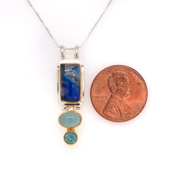 Sterling Silver & 22 Karat Yellow Gold Pendant with Moonstone, Blue Agate and Topaz Image 2 Bluestone Jewelry Tahoe City, CA