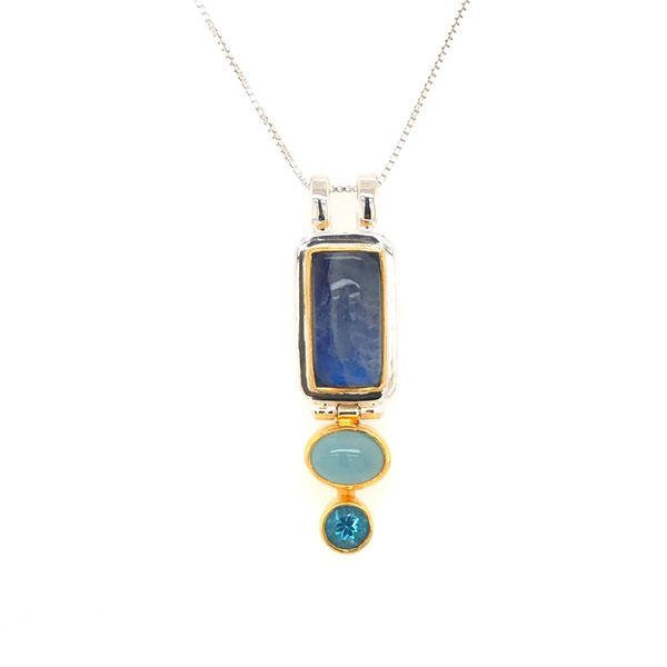 Sterling Silver & 22 Karat Yellow Gold Pendant with Moonstone, Blue Agate and Topaz Bluestone Jewelry Tahoe City, CA