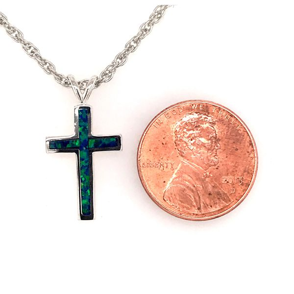 Sterling Silver Cross Pendant With Lab Grown Opal Image 2 Bluestone Jewelry Tahoe City, CA
