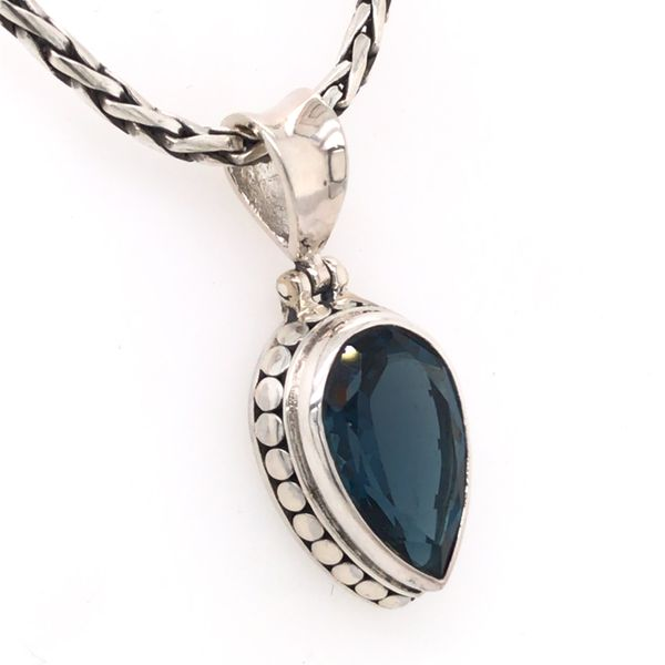 Medium Silver London Blue Topaz Pendant on a Handwoven Chain Image 2 Bluestone Jewelry Tahoe City, CA
