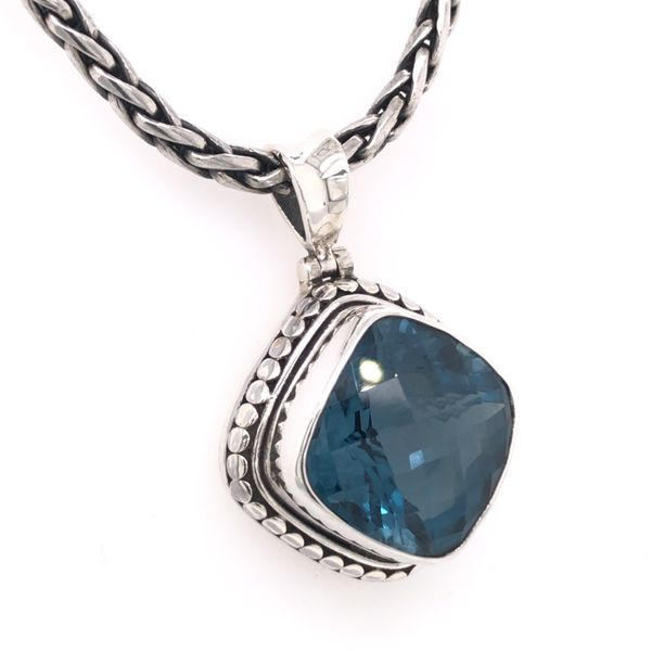 Medium Silver London Blue Topaz Pendant with Chain Image 2 Bluestone Jewelry Tahoe City, CA