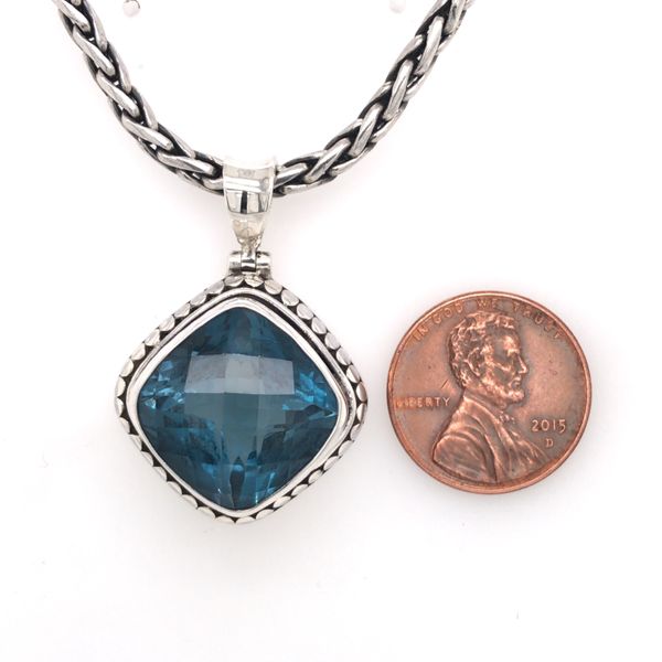 Medium Silver London Blue Topaz Pendant with Chain Image 3 Bluestone Jewelry Tahoe City, CA