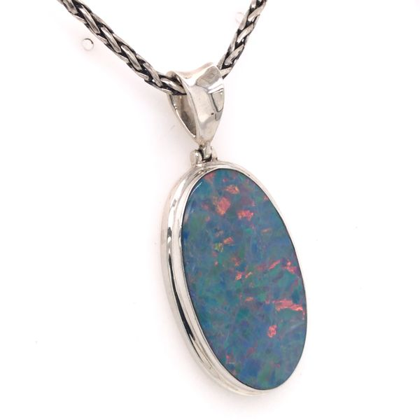 Extra Large Silver Australian Opal Pendant on a Handwoven Chain Image 2 Bluestone Jewelry Tahoe City, CA