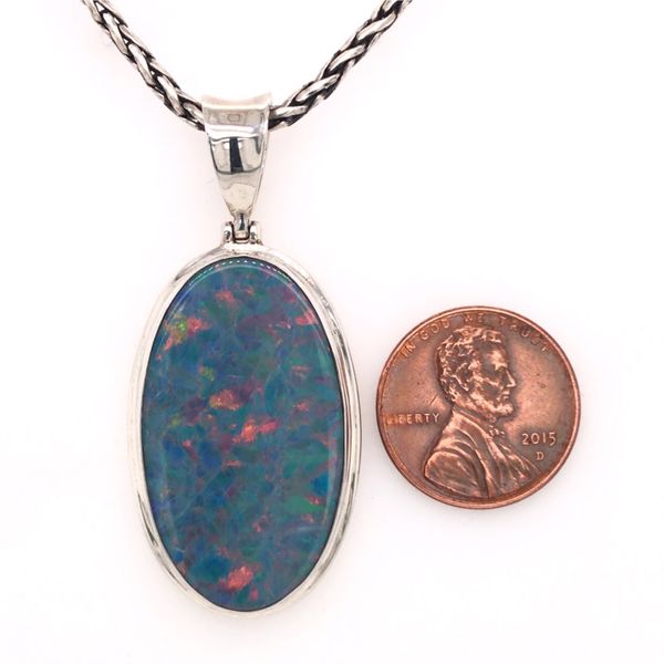 Extra Large Silver Australian Opal Pendant on a Handwoven Chain Image 3 Bluestone Jewelry Tahoe City, CA