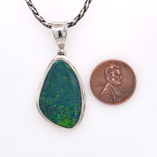 Large Silver Australian Opal Pendant on a Handwoven Chain Image 3 Bluestone Jewelry Tahoe City, CA