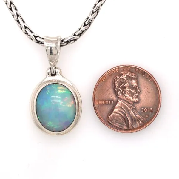 Medium Silver Ethiopian Opal Pendant on a Handwoven Chain Image 3 Bluestone Jewelry Tahoe City, CA