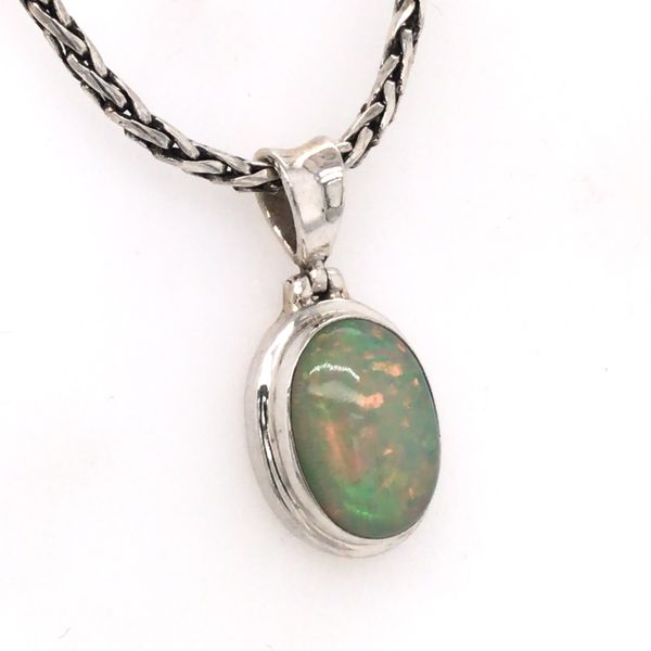 Medium Silver Ethiopian Opal Pendant on a Handwoven Chain Image 2 Bluestone Jewelry Tahoe City, CA