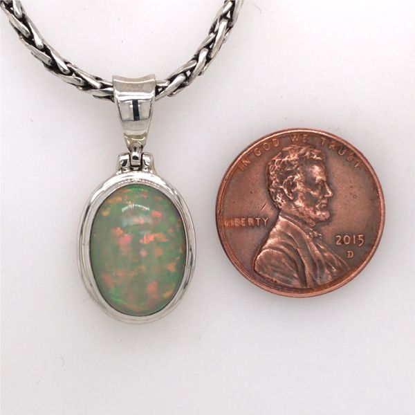 Medium Silver Ethiopian Opal Pendant on a Handwoven Chain Image 3 Bluestone Jewelry Tahoe City, CA