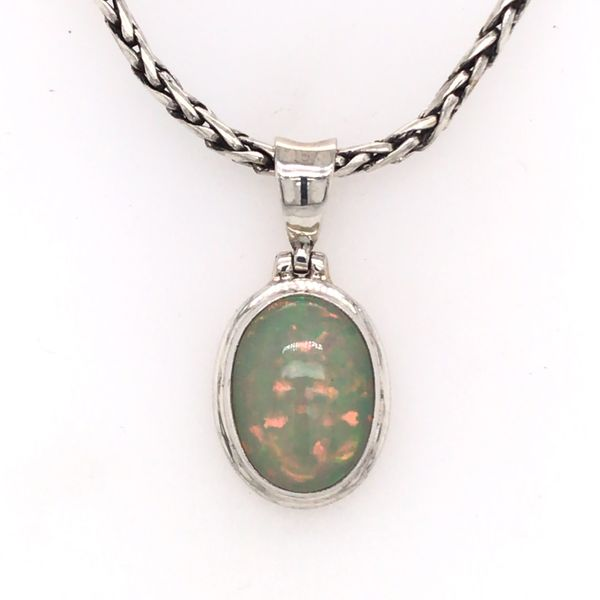 Medium Silver Ethiopian Opal Pendant on a Handwoven Chain Bluestone Jewelry Tahoe City, CA