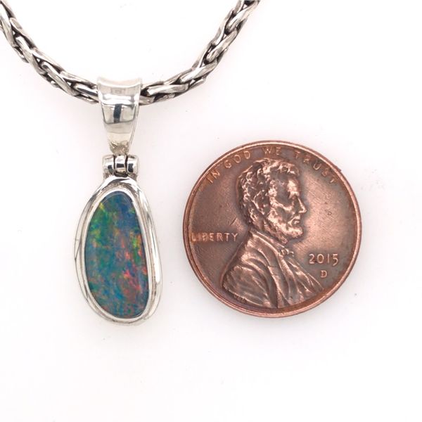 Small Silver Pendant with Australian Opal on Chain Image 3 Bluestone Jewelry Tahoe City, CA
