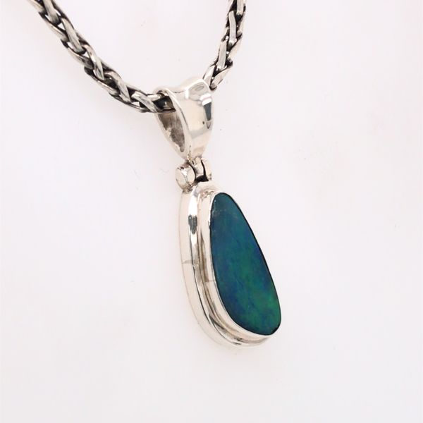 Small Silver Pendant with Australian Opal on Chain Image 2 Bluestone Jewelry Tahoe City, CA