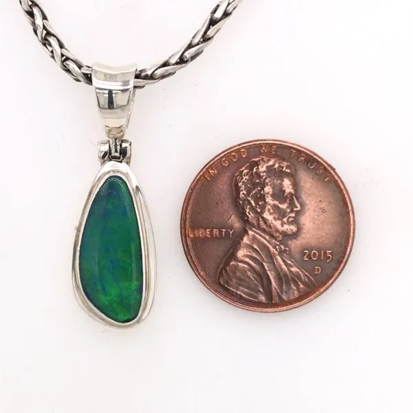 Small Silver Pendant with Australian Opal on Chain Image 3 Bluestone Jewelry Tahoe City, CA