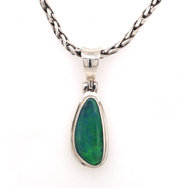 Small Silver Pendant with Australian Opal on Chain Bluestone Jewelry Tahoe City, CA