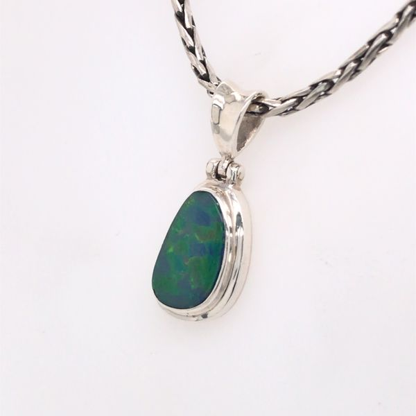 Small Silver Pendant with Australian Opal on Chain Image 2 Bluestone Jewelry Tahoe City, CA