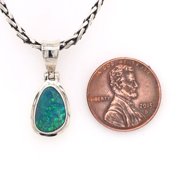 Small Silver Pendant with Australian Opal on Chain Image 3 Bluestone Jewelry Tahoe City, CA