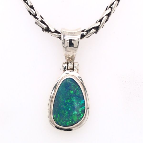 Small Silver Pendant with Australian Opal on Chain Bluestone Jewelry Tahoe City, CA