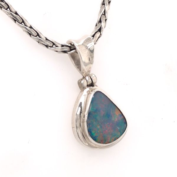 Small Silver Pendant with Australian Opal on Chain Image 2 Bluestone Jewelry Tahoe City, CA