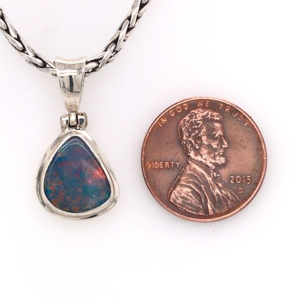 Small Silver Pendant with Australian Opal on Chain Image 3 Bluestone Jewelry Tahoe City, CA