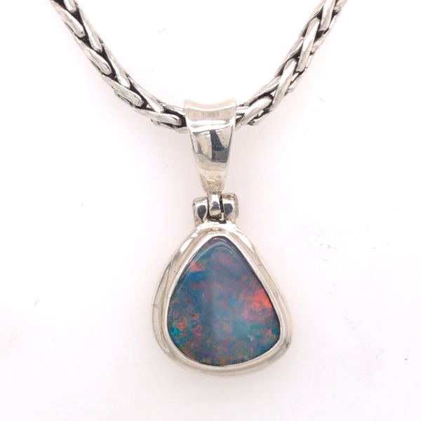 Small Silver Pendant with Australian Opal on Chain Bluestone Jewelry Tahoe City, CA