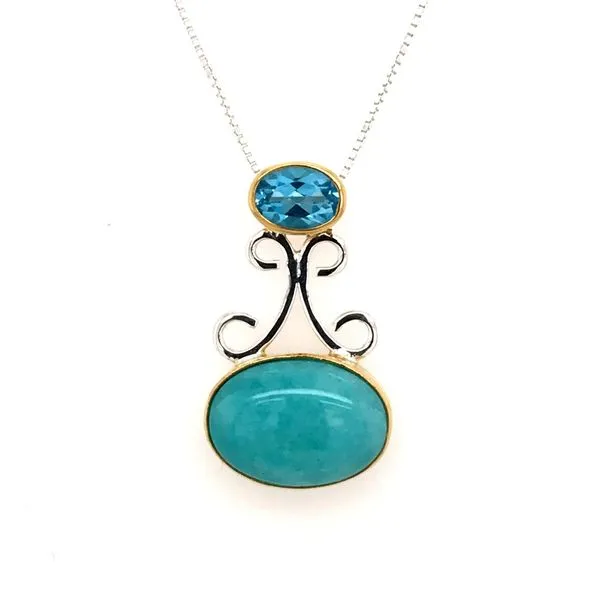 Sterling Silver & 22 Karat Yellow Gold Pendant with Amezonite & Topaz Bluestone Jewelry Tahoe City, CA