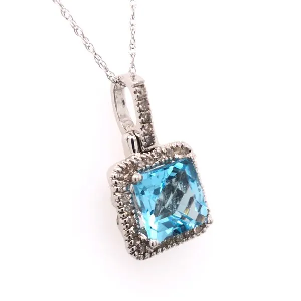 14 Karat White Gold Pendant with a Blue Topaz & Diamonds Image 2 Bluestone Jewelry Tahoe City, CA