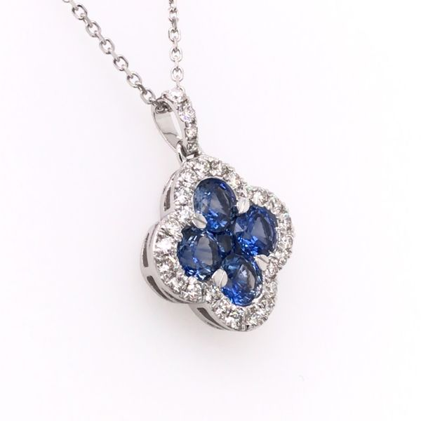 14 Karat White Gold Pendant with Blue Sapphires & Diamonds Image 2 Bluestone Jewelry Tahoe City, CA