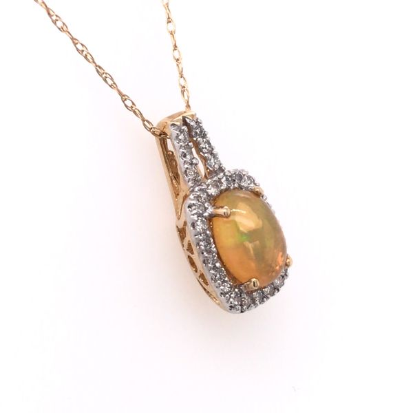 10 Karat Yellow Gold Pendant with an Opal & Diamonds Image 2 Bluestone Jewelry Tahoe City, CA
