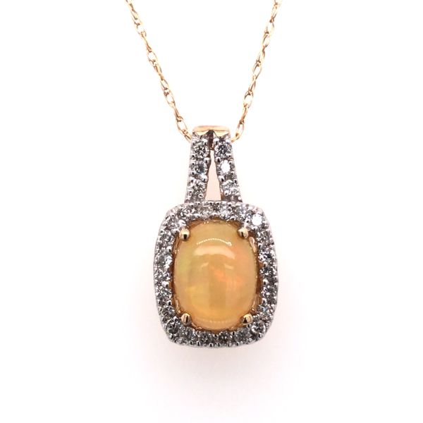 10 Karat Yellow Gold Pendant with an Opal & Diamonds Bluestone Jewelry Tahoe City, CA