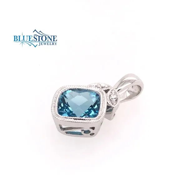 14K White Gold Pendant with Blue Topaz and Diamonds Image 2 Bluestone Jewelry Tahoe City, CA