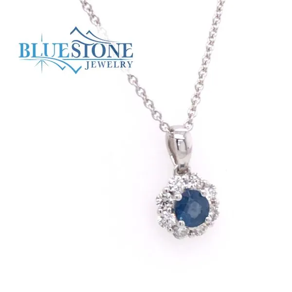 Unique Blue Sapphires and Diamond Necklace for Women 14K White Gold