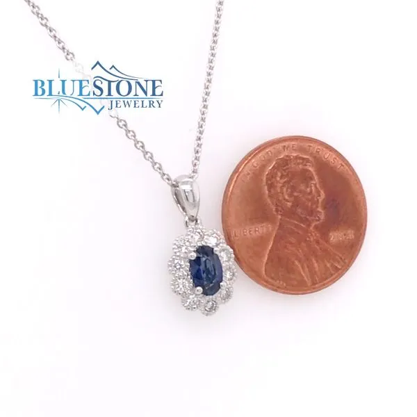 14K White Gold Pendant w/ Oval Blue Sapphire & Diamonds Image 2 Bluestone Jewelry Tahoe City, CA