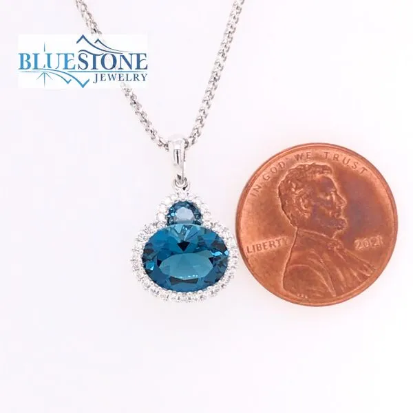 14 Karat White Gold Pendant w/ London Blue Topaz Gemstones and Diamond*Bluestone Collection* Image 4 Bluestone Jewelry Tahoe City, CA