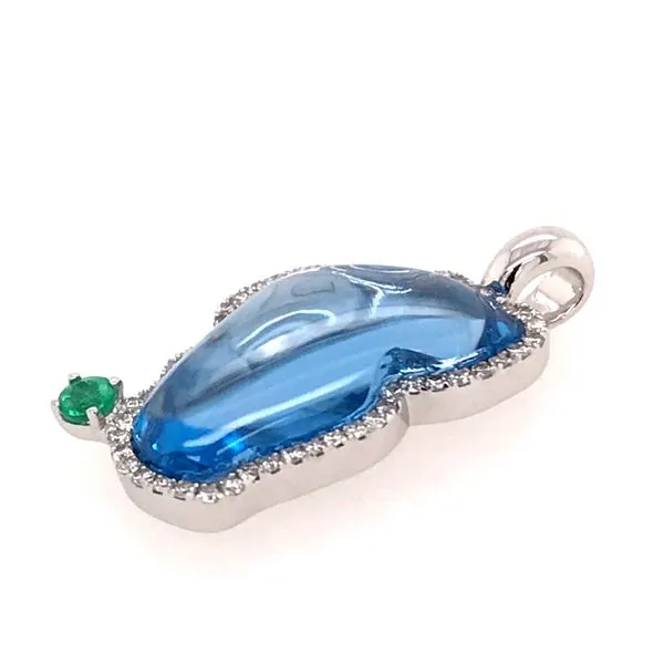 Medium 14 Karat White Gold Pendant with Hydro Topaz, Diamonds and Emerald- With Solid Back Image 2 Bluestone Jewelry Tahoe City, CA