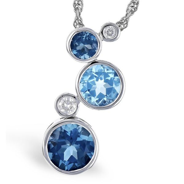 14 Karat White Gold Blue Topaz gemstones & Diamonds Pendant Bluestone Jewelry Tahoe City, CA