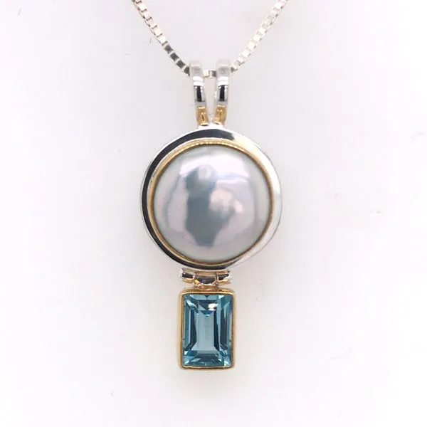 Silver & Gold Pendant with Pearl and Topaz with Chain Bluestone Jewelry Tahoe City, CA