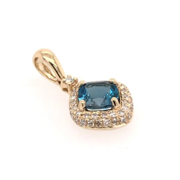 14 Karat Yellow Gold London Blue Topaz and Diamond Pendant Image 3 Bluestone Jewelry Tahoe City, CA