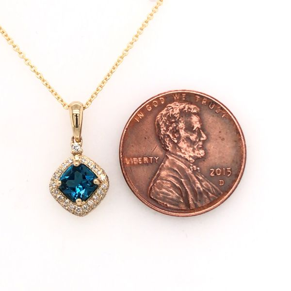 14 Karat Yellow Gold London Blue Topaz and Diamond Pendant Image 4 Bluestone Jewelry Tahoe City, CA