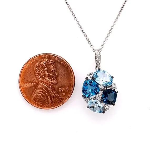 14KWG Pendnant w/ London, Swiss & Baby Blue Topaz & Diamonds *Bluestone Collection* Image 2 Bluestone Jewelry Tahoe City, CA