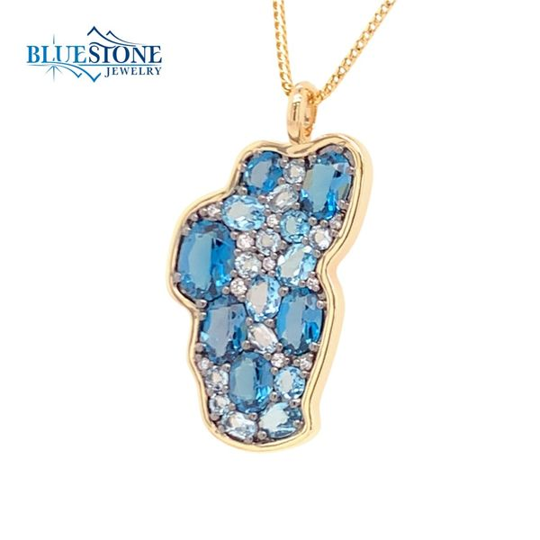 14K Yellow Gold Large Lake Tahoe Pendant w/ Blue Topaz Gemstones & Diamonds Image 3 Bluestone Jewelry Tahoe City, CA