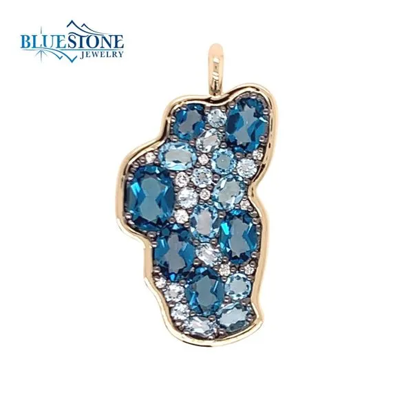 14K Yellow Gold Large Lake Tahoe Pendant w/ Blue Topaz Gemstones & Diamonds Bluestone Jewelry Tahoe City, CA